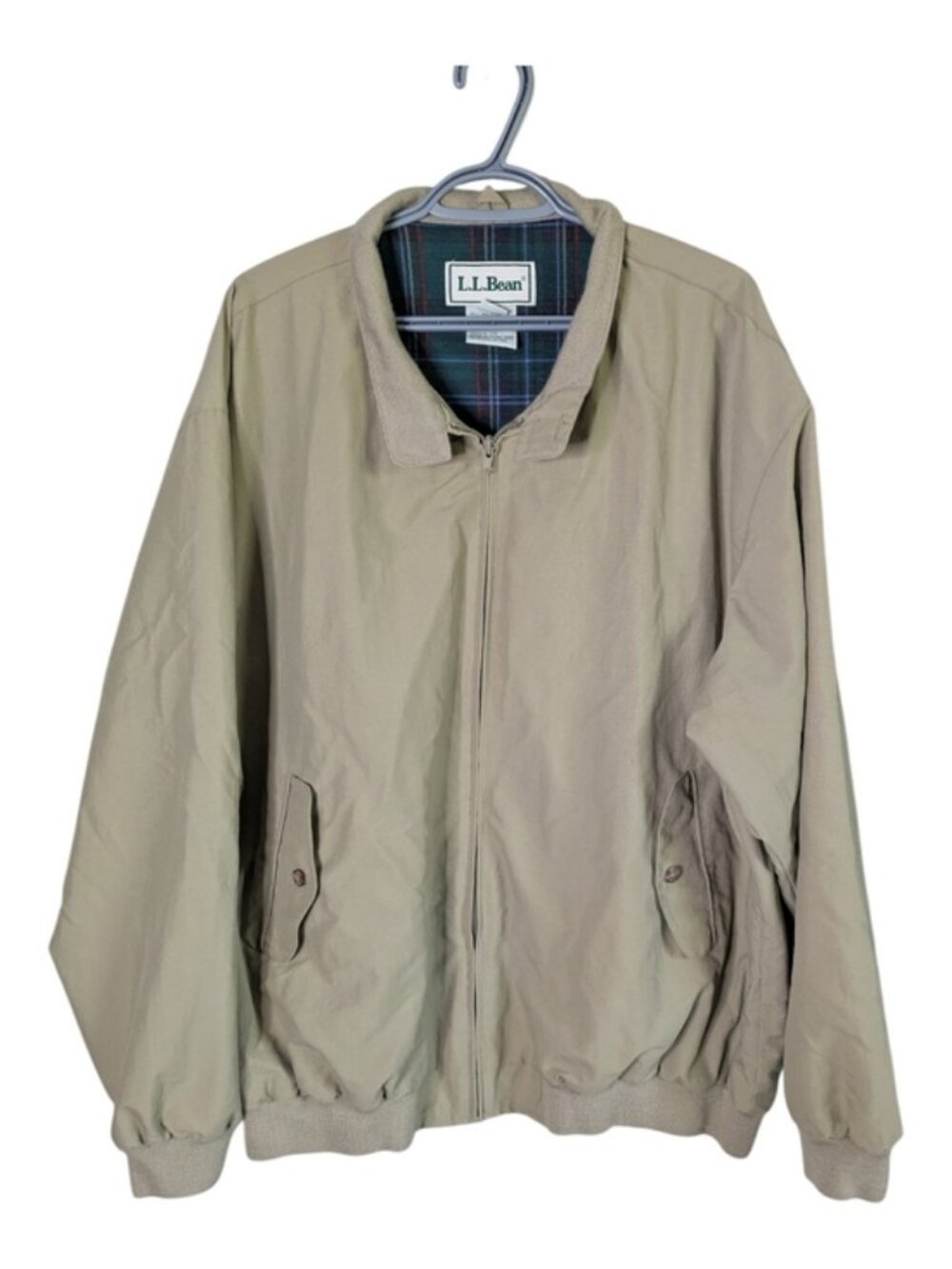 L.L. Bean Vintage Khaki Full Zip Jacket Plaid Blanket‎ Lining Size XXL Tall